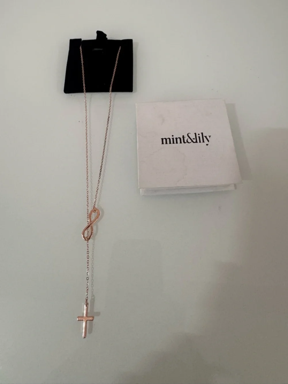Mint&Lily Infinity & Cross Pendant Necklace in Rose Gold